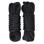 Rainier Supply Co. 2-Pack Boat Dock Lines - 25 ft x 1/2 inch Boat Rope - Premium Double Braided Nylon Dock Rope - Mooring Lines with 12" Eyelet - Black