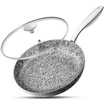 MICHELANGELO 26CM Frying Pan with Lid, Non Stick Granite Stone Frying Pan, Stone-Derived Coating Omelette Pan, Nonstick Frying Pans with Lid, Stone Skillets with Lid-Oven Safe