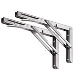 YUMORE Folding Shelf Bracket 16 inch,Heavy Duty Stainless Steel Collapsible Brackets Load 330lb Wall Mounted Floating Table Supporter Hinge DIY Triangle Bracket for Work Bench Space-Saving, Pack of 2