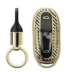 kwmobile Key Case Compatible with Tesla Model S/Model Y/Model 3 Key Fob Cover - Metallic Carbon Fiber Gold/Black