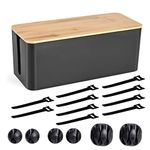 Cable Management Box - Wooden Style Cord Organizer Box to Hide Wires & Power Strips | Desk Computer Cable Organizer Box | Safe ABS Material | 12.6" (L) x 5.3" (W) 4.9" (H) | for Home & Office - Black