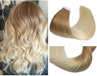 Silk Straight Tape in Hair Extensions Platinum Blonde/Black/Brown Real Human Hair Extensions 20pcs Skin Weft Blonde Tape Extensions 14 Inch #12T60 Golden Brown to Platinum Blonde