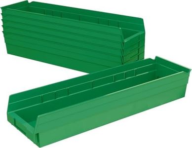 Akro-Mils 30164 Plastic Shelf Bins, Heavy Duty Storage Bins for Garage, Closet, and Drawer Organization, 24-Inch x 6-1/2-Inch x 4-Inch, Green, 6-Pack