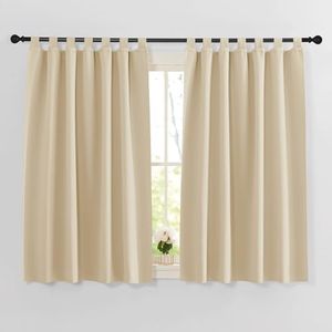 PONY DANCE Tenda Oscurante Finestra Tende Cucina - Tende Termiche Isolanti per Interni Tende con Passanti Tende Corte Moderne, 140x145 CM, Beige