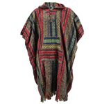 LOUDelephant 100% Woven Cotton Long Hooded Poncho - Red, Green & Navy