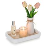 Hanobe Bathroom Vanity Decorative Tray: White Perfume Tray Decor Wood Riser Display Stand for Dresser Counter Home Decor Small 24cm