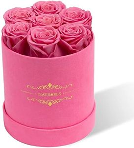 NATROSES Preserved Roses in a Round Box, 100% Real Roses That Last Up to 3 Years, Flowers for Delivery, Flowers for Women (Pink)