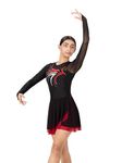 IKAANYA Women's Rhinestones Leotard Performance Dress for Figure Staking, Ballet, Rhythemic Gymnastics or Dancing (Red, Adult Small)