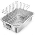 Roasting Pan,VBOYL 16" 3-Piece Roasting Pan Set: Deep Pan + Flat & V-Racks. Ideal for Turkey, Chicken, Veggies, Lasagna. Heavy-Duty, Non-Toxic, Easy Clean, Dishwasher Safe.