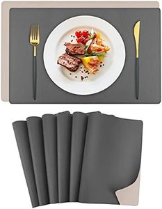 PU Leather Placemats for Dining Table, Set of 6 Double-Sided Two Colors Table Mats for Kitchen, Washable, Non-Slip & Heat Resistant Indoor Outdoor Table Mat, Gray & Beige