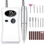 Electric Nail Drill, Urbuti 35000RPM Professional Nail Drill Machine, Portable Rechargeable File Machine Set for Acrylic Gel Nails, Manicure Pedicure Tools for Home and Salon Use(White)