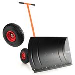 GYMAX Snow Shovel, 29” Snow Shovel for Driveway with 10” Pneumatic Wheels, Angle Adjustable Blade & Handle, Heavy Duty Ergonomic Snow Pusher Shovel for Snow Removal for Pavement