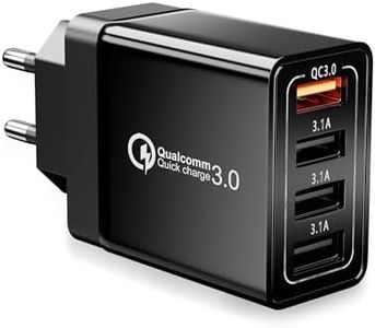 Chargeur Secteur USB, Adaptateur de Charge 4-Ports avec 33W Intelligent QC 3.0 Chargeur Rapide Prise USB Multiple pour iPhone 15 14 13 12 11 Pro X 8 7, Samsung Galaxy S23 S22 S21 S20 S10 A71 A54