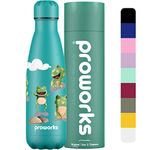 Proworks Performance Stainless Steel Sports Water Bottle | Double Insulated Vacuum Flask 12 Hours Hot & 24 Hours Cold Drinks For Home, Work, Gym & Travel - 500ml - Tempting Teal - Frog Life