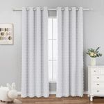 MYSKY HOME White Curtains 100% Blackout Curtains for Bedroom 84 Inch Long Light Blocking Drapes for Girls Room Thermal Insulated Room Darkening Curtains with Pom Pom Sheer Grommet Set of 2, 52W x 84L