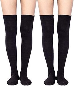 TOCONFFON Women's Over The Knee High Socks Thigh High Socks Long Cotton Socks for Daily Wear, Cosplay 2 Pairs Black