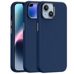 amazon basics Premium Leather Series with TPU Sides, Drop Protection | Metal Camera Protecton, Metallic Buttons, Back Case Cover for iPhone 14 6.1"- Navy Blue