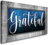 Inspirational Quotes Wall Art for Living Room|Grateful Signs for Home Decor|Grateful Wall Decor|Blue Family Painting Picture Framed Artwork,Bedroom Dining Room Home Wall Decor,Ready to Hang 24"x48"