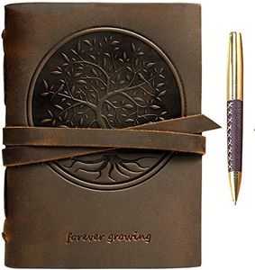 Tree of Life Leather Journal Embossed A5 Handmade Travel Diary, Vintage Writing Bound Notebook for Men For Women Genuine Antique Rustic Leather 6"x8" Engraved Paper Perfect for Notes Sketchbook + Pen