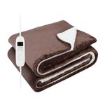 DMD® | Soft Sherpa & Fleece Electric Blanket, 1-9 Heat Settings, 9 Timer Settings with Auto-Shut Off & LED Display, Throw Blanket For Home, Office, Machine Washable (Chocolate Brown, 120cm x 160cm)