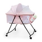 MonBébé Cradle for Baby 3-in-1 Baby Cot with Mattress and Mosquito Net Foldable Jhula for Baby Multifunctional Baby Bassinet Baby Crib (Pink)