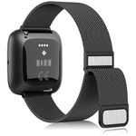 Vancle Metal Band Compatible with Fitbit Versa 2 Bands for Women Men, Stainless Steel Mesh Magnetic Replacement Bracelet Strap for Fitbit Versa 2 / Fitbit Versa/Versa Lite/Versa SE (Black)