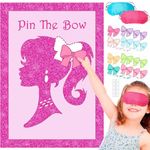 Pin The Bow Party Games for Kids Birthday,Pink Princess Poster,Pink Party Decorations for Kids,Birthday Party Games,Pamper Party Supplies for Girls,Pink Birthday Decorations