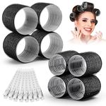 Kriviya Self Grip Hair Rollers Curlers 20 Pcs Set with 8Pcs Heatless Hair Rollers 2 Sizes (4 Jumbo & 4 Large) and 12 Pcs Hair Clips for Long Medium Short Thick Fine Thin Hair Volume