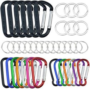 Topbuti 20 Pack Carabiners Clips with Keychain D Ring Caribeaner Clip Hook for Backpack Water Bottle Key Home RV Outdoor Small Item (3 Style)