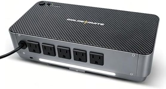 GOLDENMATE 600VA/360W Lithium UPS Battery Backup and Surge Protector, LiFePO4 Battery Backup (76.8Wh), 5 Outlets & 2 USB Ports, Built-in Emergency Light, Compact Wall Mount UPS for Home Office