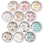 12Pcs Glass Strong Magnetic Refrigerator Magnet Fridge Sticker, Round Glass Fridge Decoration, Office Whiteboard Cabinet Dishwasher Magnet, Cabinet Cute Locker Magnet（Cute Rainbow）