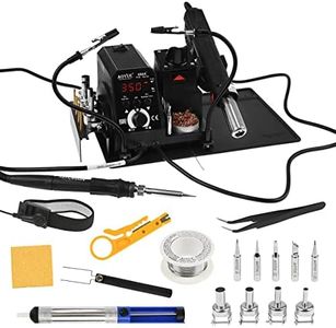 Aoyue 888+ PCB Series 2-in-1 Hot Air Gun Soldering Kit for Electronics - Includes Soldering Mat, Helping Hands, Solder Wire, Brass Coils, Desoldering Pump, Extra Tips and Nozzles, and ESD Wrist Strap