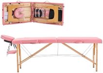 YOUNIKE Massage Table Spa Bed Lash Bed Portable 2 Fold Adjustable Foldable Tattoo Bed Salon Bed Face Cradle Bed Wooden Frame with Non-Woven Bag Pink