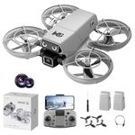 Mini Remote-Control Drone With Camera, A Quadcopter Featuring a Full-Guard Propeller Design to Reduce Collision Risks, With Cool LED “Eye” Lights and Flashing Tail Lights. Obstacle Avoidance, Optical