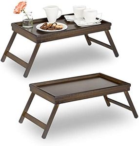 2X Vassoi da Letto in bambù, Pieghevole con Manici, Bordo Rialzato, per Colazione, 22 x 61,5 x 30 cm, Marrone Scuro