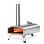 PolarcoForgeco Multi-Fuel Outdoor Pizza Oven with Rotatable Pizza Stone, 12" Wood Fired & Gas Pizza Oven for Outside, Portable Propane Pizza Oven for Grill on Backyard Camping - Silver