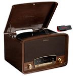 Electrohome Kingston 7-in-1 Vintage Vinyl Record Player Stereo System - 3-Speed Turntable Bluetooth AM/FM Radio CD Aux in RCA/Headphone Out Vinyl/CD to MP3 Recording & USB Playback w/ 32GB USB Drive