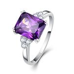 Bonlavie 5.25Ct 8X10mm Purple Amethyst 925 Sterling Silver Promise Engagement Wedding Ring Size S