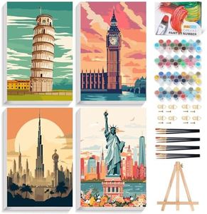 Offito 4 Pack Framed Paint by Numbers Kit for Adults Beginners with Wooden Easel, Landscape Easy Paint by Number Kit with Frame, Watercolor Adult Paint by Number Framed Canvas (8 * 12 Inch)