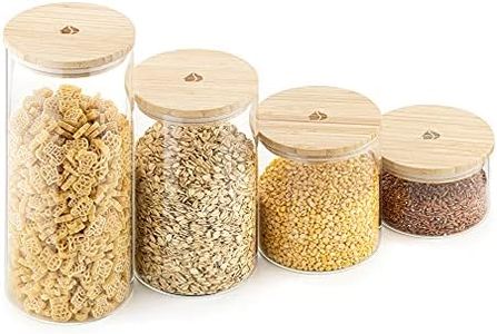 Navaris Set de 4X Bote de Cristal con Tapa de bambú - Tarros para Almacenamiento de Alimentos Comida Pasta harina legumbres - Frascos para la Cocina