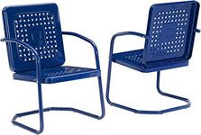 Crosley Furniture Bates 2-Piece Outdoor Chair Set, Retro Metal Patio Chairs for Dining, Porch, Deck, Balcony, Navy Gloss