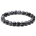 SIMPLÍ BASIC Natural Snowflake Obsidian Healing Gemstone Bracelet 8mm Bead | Women & Mens Bracelet | Balance for Body & Mind | Circulation Bracelet | Stone Beads | Everyday Jewellery | Inc Gift Box