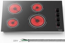 Disaenvir 30 Inch Electric Cooktop 4 Burner - Built-in(29.13"x19.3") Ceramic Stove 6700W, 30" Radiant Electric Cooktop with Timer, Safety Lock, Pause, Dual Ring, 220V - 240V Hard Wired (Black Knob)