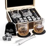 Qinhai Whiskey Stones Glass Gift Set, 2 Bourbon Glasses and 8 Granite Ice Cubes, Christmas Valentines Fathers Day Birthday Santa for Men Dad Him Grandad Teacher Boyfriend