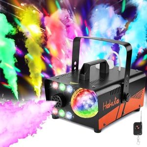 Fog Machine, HAKUTA 600W Smoke Machine with Disco Ball Light and LED RGB Lights, 2300 CFM Spray with Auto Spray Function, Great for Halloween, Christmas, Wedding, Stage Performance and Parties