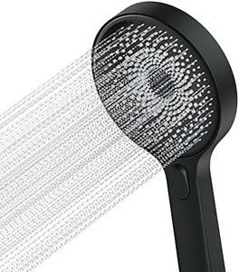Krobec Alcachofa de ducha, ducha mano Grande 130mm .Cabezal de Ducha de Mano con 3 Modos de Chorro, Ducha Extraíble, juego de ducha premium.Masaje Rociador para Spa (Negro)
