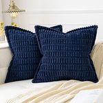 MIULEE Dark Blue Corduroy Decorative Throw Pillow Covers Pack of 2 Soft Striped Pillows Pillowcases with Broad Edge Modern Boho Home Decor for Couch Sofa Bed 18x18 Inch