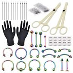 Piercing Kit - Rayyl 43PCS Professional Piercing Kit Mixed with Piercing Clamps 14G 16G 18G 316L Stainless Steel Jewelry Belly Ear Nose Tongue Lip Piercing for Piercing Accessories