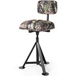 TANGZON 360° Swivel Hunting Chair, 75-98cm Height Adjustable Padded Blind Chair with Foldable Backrest & No-Sink Feet, Outdoor Camouflage Tripod Hunting Stool Camping Chair, 150KG Capacity