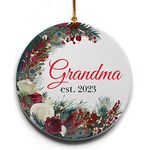 Grandma est. 2019" Wreath Ceramic Christmas Tree Ornament–Collectible Holiday Keepsake 2.875” Round Ornament in Decorative Gift Box with Bow-Perfect Grandparents Gifts! Gifts for Grandparents